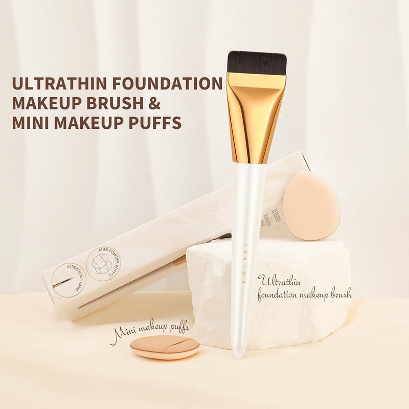 docolor Flat Foundation Brush for Liquid Makeup - 2Pcs Mini Powder Puff Set Premium Korean Makeup Brush for Blending, Cream Portable Finger Puffs Perfect for Under Eye Setting, Concealer - Image 3